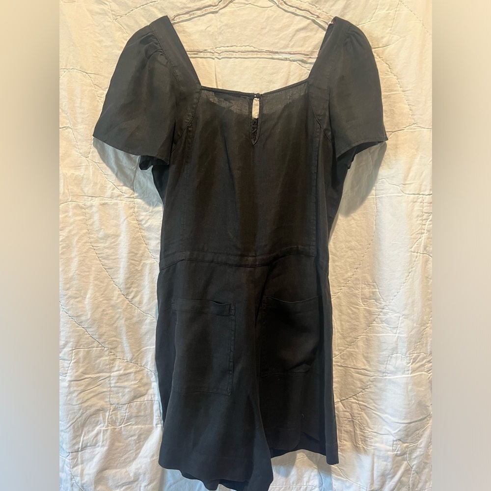 Joie Black Linen Short Sleeve with Pockets Romper Sz: Small - Picture 5 of 9